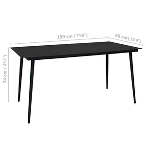 Qnotici 7 Parti Set da Pranzo da Giardino Gruppo di sedute Mobili da Giardino Tavolo da Giardino Set da Giardino Mobili da Balcone Corda di Cotone e Acciaio Nero - Tavolo 190 x 90 x 74 cm