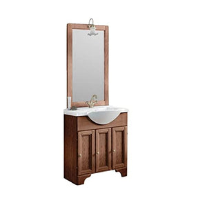 Bagno Italia Mobile Arredo Portofino Bagno Arte povera cm 75 Noce lavabo in Ceramica e Specchio Mobili I