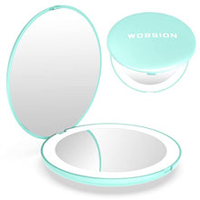 wobsion Mini Led Specchietto da Borsetta,LED Specchio Piccolo Specchio 10x con Luce,3,5 pollici,Specchietto da Borsa,Specchio Portatile,Regalo per Ragazza,Specchio da Viaggio,Ciano