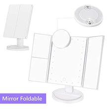 Lavcus Specchio per il Trucco Illuminato 24 Luci a LED Specchio Triplo Ingrandimento Pieghevole Specchi 1X/2X/3X/10X 180 ° Regolabili con Interruttore a Sensore Tattile (Bianca)