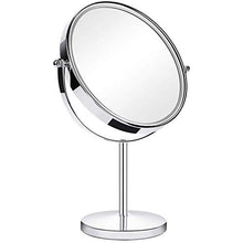 ANGNYA Specchio Trucco da Tavolo, Doppia Faccia Specchio Ingranditore 5X/1X, Specchio da Bagno Rotazione a 360︒ Stile Retrò, Bordo e Piedistallo Trasparente，Argento, Supporto Cromato