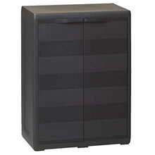 Cikonielf Armadio da Giardino Basso 65 x 38 x 87 cm Armadietto da Giardino in Polipropilene con 2 Porte e 1 ripiano Regolabile ventilato con scanalature di scolo,Nero