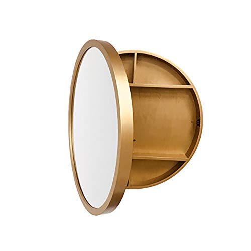 WRJ Mobiletto Rotonda Specchio del Bagno, Armadietto di Immagazzinaggio Parete del Bagno Specchio Governo della Medicina con Slow-Chiudi Cornice di Legno,3