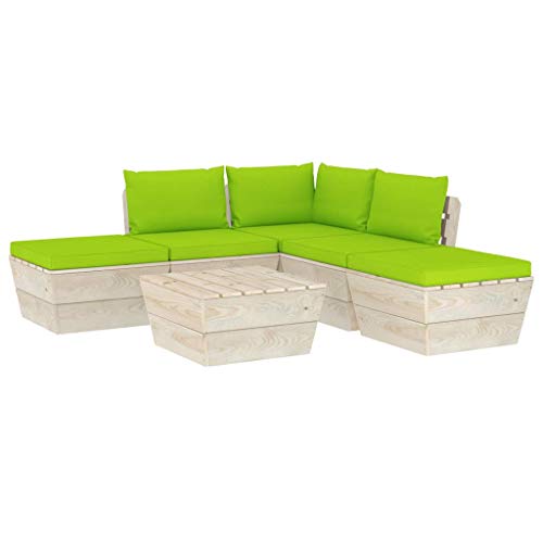 SKM Set Divani da Giardino su Pallet 6 pz con Cuscini Legno Abete (93.1kg) Verde-3503