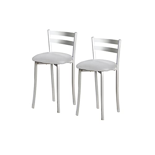 ASTIMESA Due sgabelli da cucina con schienale a strisce in metallo e finta pelle grigia, altezza della seduta: 45 cm (tavolo)