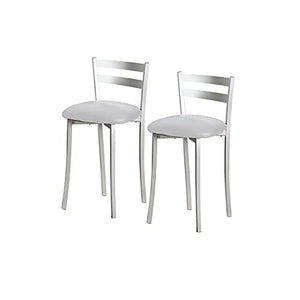 ASTIMESA Due sgabelli da cucina con schienale a strisce in metallo e finta pelle grigia, altezza della seduta: 45 cm (tavolo)