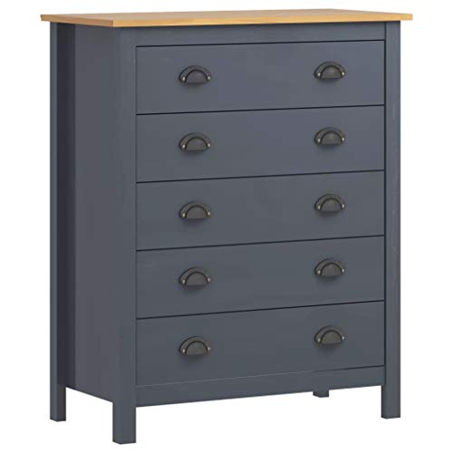 Cikonielf - Credenza mobile con 5 cassetti scorrevoli, per soggiorno, camera da letto, 79 x 40 x 96,5 cm, colore: grigio e marrone miele