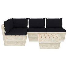 SKM Set Divani da Giardino su Pallet 5 pz con Cuscini Legno Abete (92.5kg) Nero