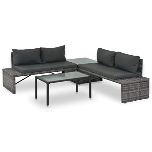 Tidyard Set Divani da Giardino 3 pz,Set Mobili da Giardino in Rattan con Cuscini in Polyrattan Grigio