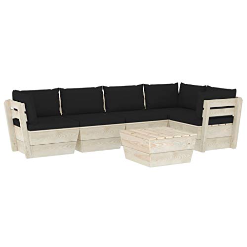 SKM Set Divani da Giardino su Pallet 6 pz con Cuscini Legno Abete (118.9kg) Nero-3571