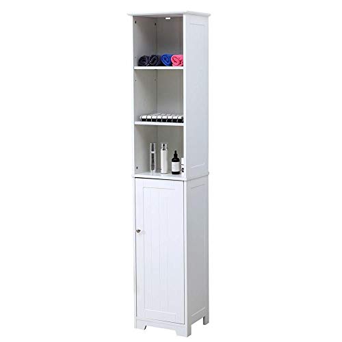 Mobile Bagno Colonna Ingresso Soggiorno 6 Ripiani Sportello Legno 37x30x180 Bianco Armadietto Alto Colonna Mobiletto Salvaspazio Colonna Bagno