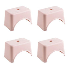 Sgabello in plastica x4, sgabello basso quadrato spesso addensato (per adulti e bambini), resistente portante, adatto per cucina bagno esterno con tappetino antiscivolo/rosa / 28x18x20cm