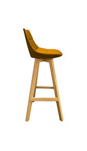 Meubletmoi - Sgabelli da bar scandinavo con schienale, tessuto giallo e base in legno naturale, sedia alta confortevole e solida, set di 2