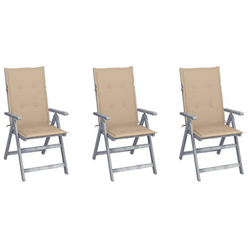 vidaXL Sedie da Giardino Reclinabili 3 pz con Cuscini Massello Acacia