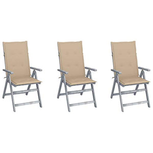 vidaXL Sedie da Giardino Reclinabili 3 pz con Cuscini Massello Acacia