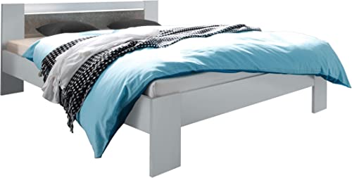 AVANTI TRENDSTORE - Pinturas - Letto Francese, compreso Materasso in Schiuma di Poliuretano e doghe, in Laminato di Diversi Colori Disponibile, Dimensioni: Lap 145x68x204 cm (Bianco - Grigio)