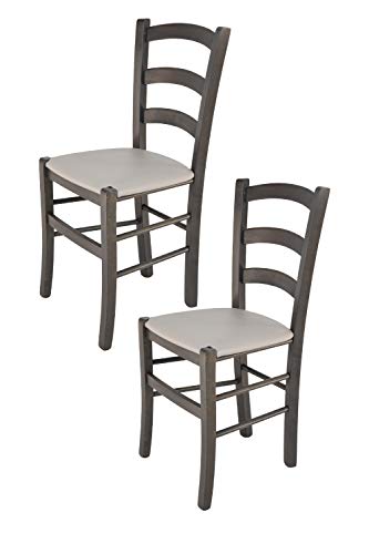 Tommychairs - Set 2 sedie modello Venice per cucina bar e sala da pranzo, robusta struttura in legno di faggio verniciata anilina grigio scuro e seduta rivestita in pelle artificiale grigio chiaro