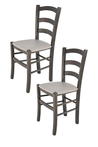 Tommychairs - Set 2 sedie modello Venice per cucina bar e sala da pranzo, robusta struttura in legno di faggio verniciata anilina grigio scuro e seduta rivestita in pelle artificiale grigio chiaro