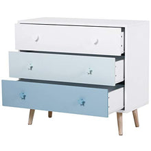 homcom Cassettiera Cameretta Bambini, Mobile Porta Giocattoli con 3 Cassetti in Legno, Bianco e Blu (90x42x80cm)