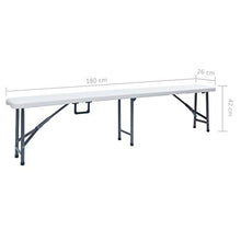 BIGTO - Panca pieghevole da giardino, 2 pezzi, in HDPE, colore: bianco, 180 x 26 x 42 cm