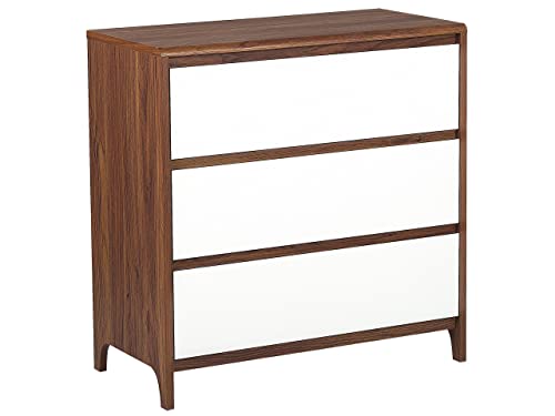 Beliani Cassettiera Bianca e Legno Scuro 81 x 80 cm 3 Cassetti Stile Retro Maiden
