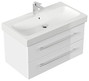 emotion Lavabo con mobiletto, Legno, Bianco Lucido, 90, 2 unità