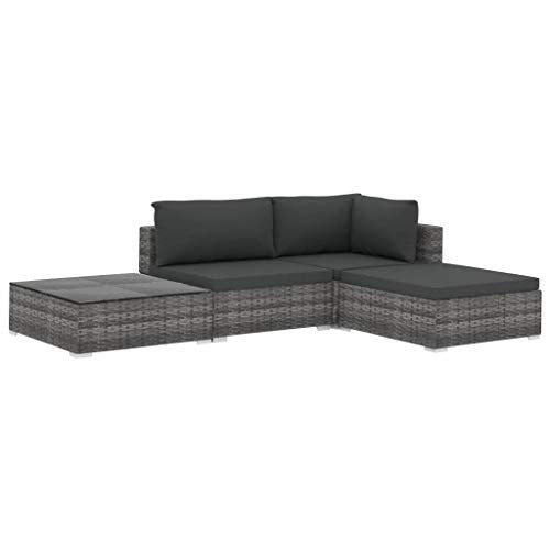 vidaXL Set Divani da Giardino 4 pz con Cuscini Foderati Lavabili Modulare Leggero Elegante Arredi da Esterno in Polyrattan Grigio Telaio in Acciaio