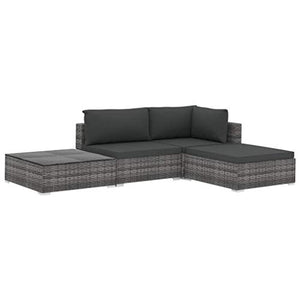 vidaXL Set Divani da Giardino 4 pz con Cuscini Foderati Lavabili Modulare Leggero Elegante Arredi da Esterno in Polyrattan Grigio Telaio in Acciaio