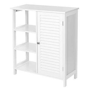VASAGLE Mobiletto da Bagno, Armadietto con Anta a Persiana, 3 Ripiani Aperti, 1 Livello Interno Regolabile, 70 x 30 x 80 cm, Stile Scandinavo, Bianco Opaco BBC140W01