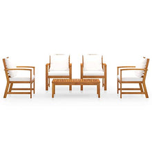 Tidyard Set 5 pz Divani da Giardino in Legno Massello di Acacia con Cuscini,Salotto da Giardino Esterno,Set Mobili da Giardino,Tavolo Rettangoalre+2 Panche 2 Posti+2 Poltrone da Giardino per Esterno