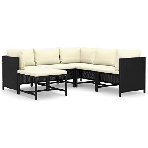 SKM Set Divani da Giardino 6 pz con Cuscini in Polyrattan Nero (38.1kg)