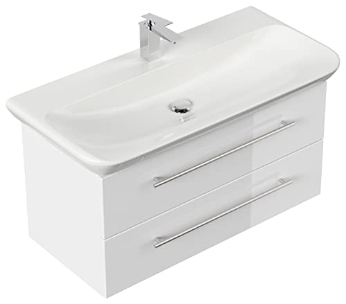 emotion MYDAY100CM000101DE - Lavabo con mobiletto, in Legno Bianco Lucido, 100 x 45 x 41,6 cm