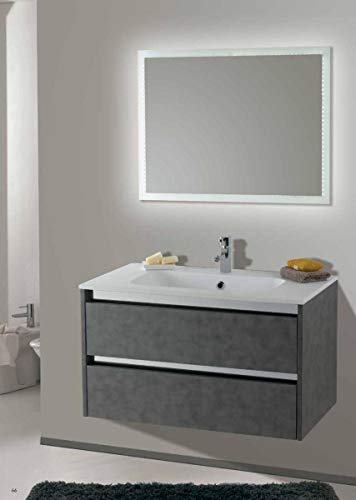 Set Mobile Lavabo Specchio LED Arredo Bagno Moderno Oregon90 CERAMICHEMIRANDA-Olmo Grigio