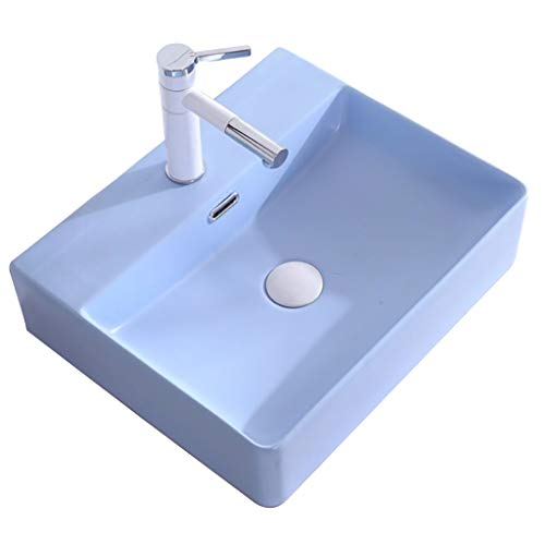 Lavandini bagno Lavabo da Bagno Rettangolare in Ceramica Arte retrò sopra Il lavabo Lavabo Semplice Accessori for mobili Lavabo da Balcone Regalo (Color : Blue, Size : 50x41.5x12.5cm)