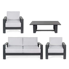 Bizzotto SALOTTINO Atlantic in Alluminio Antracite da Giardino per Esterno Salotto Veranda 4 Pezzi Struttura Moderna Doghe Larghe