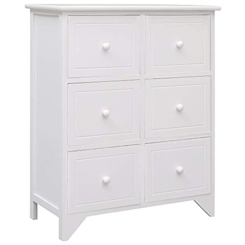 FAMIROSA Armadietto con 6 Cassetti Bianco 60x30x75cm Legno di Paulownia