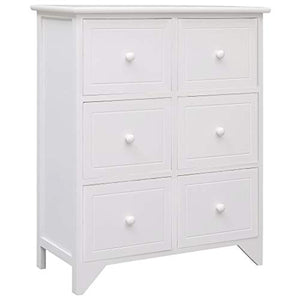 FAMIROSA Armadietto con 6 Cassetti Bianco 60x30x75cm Legno di Paulownia