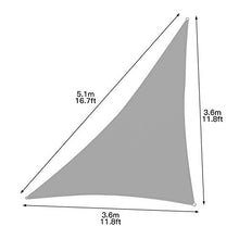 (grigio, 3,6 × 3,6 × 5,1 m parasole a vela triangolo, tenda da sole in tessuto, per esterni, patio, giardino, cortile