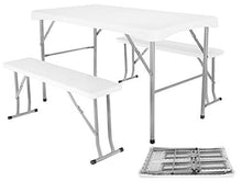 MT MALATEC Mobili da giardino con panchina da birreria, tavolo e panchina da campeggio, picnic, colore: bianco 9995