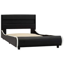 Tidyard Struttura Letto Singolo in Similpelle Nera con Luce LED e Doghe 100x200 cm,Telaio Letto Giroletto Singolo in Ecopelle 100x200 cm,Letto con Luce LED 100x200 cm