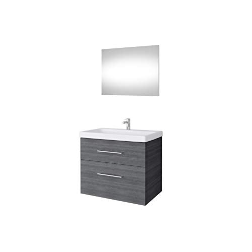 Planetmöbel - Mobiletto sottolavabo, 64 cm, con specchio, set di mobili da bagno per ospiti, per WC, antracite