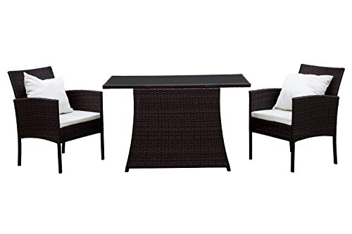 AVANTI TRENDSTORE - Limo - Set di mobili da Giardino/Balcone in Rattan Sintetico di Colore Marrone Scuro con Cuscini Bianchi compresi. Dimensioni Lap 285x82x70 cm