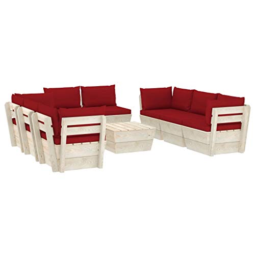 SKM Set Divani da Giardino su Pallet 9 pz con Cuscini Legno Abete (179.1kg) Rosso-3657