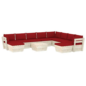 SKM Set Divani da Giardino su Pallet 11 pz con Cuscini Legno Abete (204.7kg) Rosso-3693