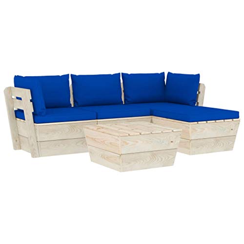 FAMIROSA Set Divani da Giardino su Pallet 5 pz con Cuscini Legno Abete-3478