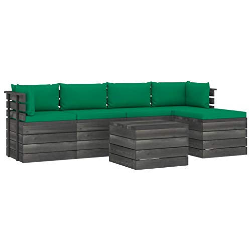 FAMIROSA Set Divani da Giardino su Pallet 6 pz con Cuscini Massello Pino-1868