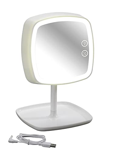 Wenko 22851100 LED Specchio cosmetico/Lampada da Tavolo Ostia, ABS, Bianco, 19 x 18 x 29 cm