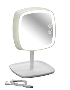 Wenko 22851100 LED Specchio cosmetico/Lampada da Tavolo Ostia, ABS, Bianco, 19 x 18 x 29 cm