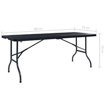 FAMIROSA Tavolo da Giardino Pieghevole Nero 180x75x72 cm in Rattan HDPE