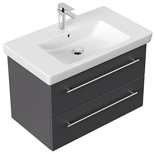 Villeroy & Boch Lavabo con mobiletto, Legno, Antracite Lucido, 75x50x44 cm, 2 unità